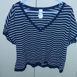 Pact Navy and White Striped Top